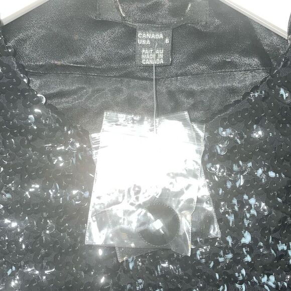 Vintage black sequin cropped long sleeve blazer jacket button down size 6 NWT - Picture 10 of 15